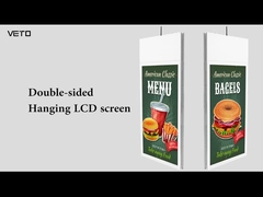 Blanco para interiores, pantalla LCD colgante digital de 43 pulgadas, montaje ultrafino en el techo de dos caras