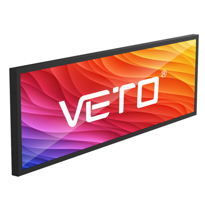 VETO 24 29 35 pulgadas colgando de la pared Android WIFI barra extendida LCD pantalla de borde de la estantería ultra ancha para la tienda minorista