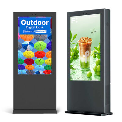Calidad 55 pulgadas IP55 resistente a la intemperie pantalla táctil capacitiva piso de pie quiosco digital para publicidad al aire libre fábrica
